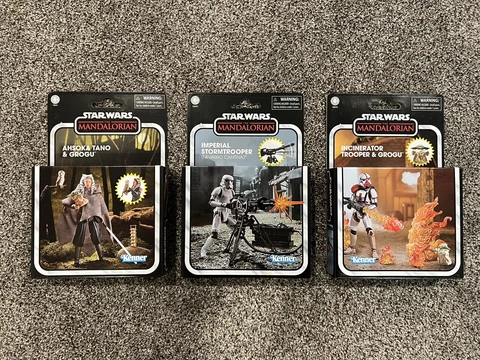 (3) Star Wars TVC Vintage Collection Mandalorian Deluxe 3.75” Action Figures! Cover