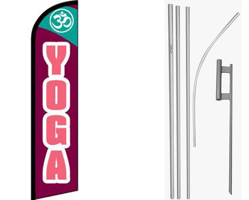 Yoga Pink /White Windless Banner Flag & 16ft Flagpole Kit /Ground - Image 1 of 1