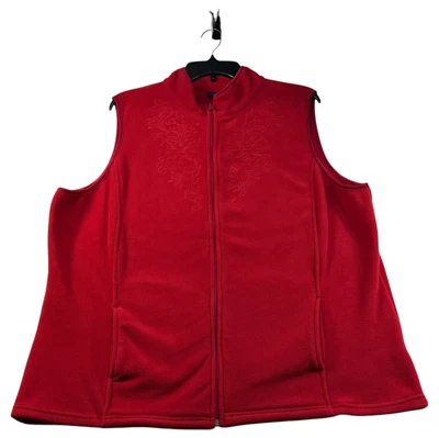 Basic Editions Sweater Vest Womens Size XXL Red Sleeveless Full Zip Up Pockets - Image 1 of 4