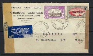 B&D: 1944 Guadeloupe Scott 136 & 166 on censored cover Basse-Terre to N.Y. - Foto 1 di 2