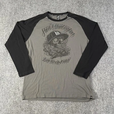 Camisa Manga Larga Hart And Huntington Talla XL Gris Negra Y2K Grunge Calavera Motociclista  Foto 1 de 4