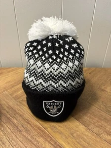 NWOT Raiders 47 Brand Adult Stocking Winter Hat White Black NFL #208 - Picture 1 of 7