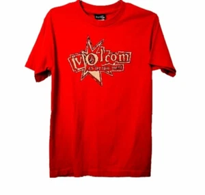 Vintage Volcom "En ' tertain' Ment" Stone Logo T-Shirt Red Size Small RARE HTF - Picture 1 of 9