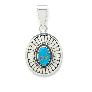 Leonard Nez Navajo Handmade Sterling Silver Pendant Blue Candelaria Turquoise - Picture 1 of 8