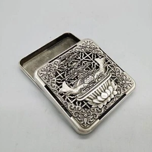 Asian miao silver copper fish inkstone box pen wash pot Treasures ink pad box - Picture 1 of 9