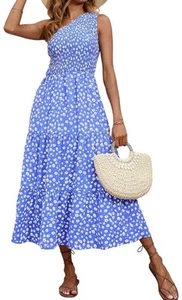 BTFBM Women One Shoulder Summer Dresses Sleeveless Casual High Waist Maxi - Picture 1 of 1