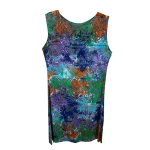 Sunswept Vintage Tie Dye 100% Rayón Tela Arrugada Sin Mangas Midi Solero Talla S - Imagen 1 de 4