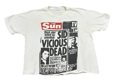 Camisa De Colección Años 90 Sid Vicious Dead Blanca The Sun Grande Sex Pistols Punk Recortada Foto 1 de 4