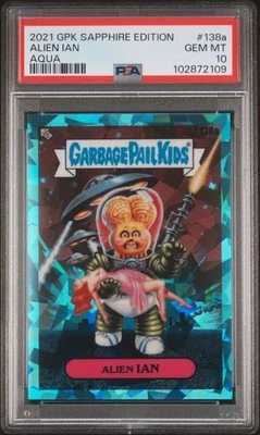 2021 Garbage Pail Kids GPK Sapphire Aqua Refractor #138a ALIEN IAN /99 PSA Pop 1 - Image 1 of 2
