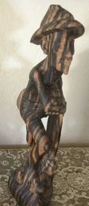 Carved Wood Sculpture Asian Vietnamese Fisherman Statue Figure 12" Tall VTG - Picture 1 of 4