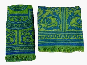 Juego de toallas de algodón vintage MCM 70 hechas en EE. UU. Stevens Utica verde azul - Imagen 1 de 4