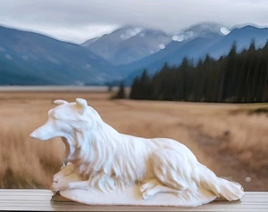 Vintage Alabaster Sculpture Dog Collie Signed Afrodite Santini 10inches - Picture 1 of 13