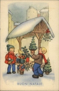 Postal de Navidad vintage niños vacaciones flores Billings MT 1967 Buon Natale - Imagen 1 de 2