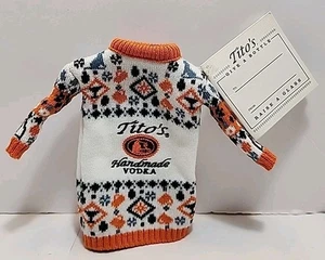 Tito's Handmade Vodka Gift Give a Bottle Raise Glass Knit Sweaters Sleeves White - Picture 1 of 2