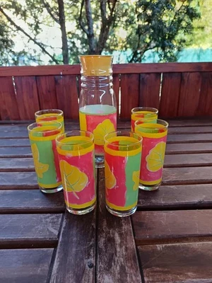 Luminarc Matys Flowery " Tulip" vintage design yellow and red drinking set - Image 1 of 4