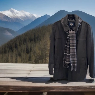Dockers Mens Jacket Wool Black With Scarf Large ,new ,$180 - Image 1 of 4