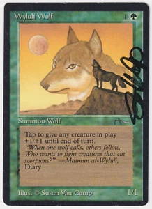 Miscut Signed Wyluli Wolf Dark MP Arabian Nights Artist Susan Van Camp MTG Magic - Picture 1 of 2