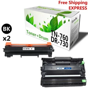 2PCS TN760+DR730 Toner Cartridge for Brother HL-L2395DW MFC-L2710DW HL-L2390DW - Picture 1 of 2