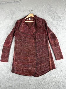 Chelsea & Violet Cardigan Sweater Womens Small Brown Space Dye Faux Leather Trim - Picture 1 of 19