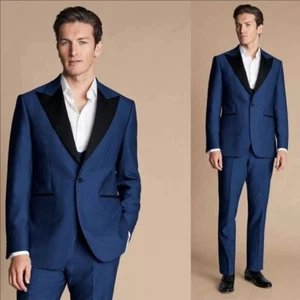 Hombres 3 Piezas Azul Marino Pico Solapa Formal Baile de graduación Fiesta Novio Esmoquin Traje de Boda - Imagen 1 de 8