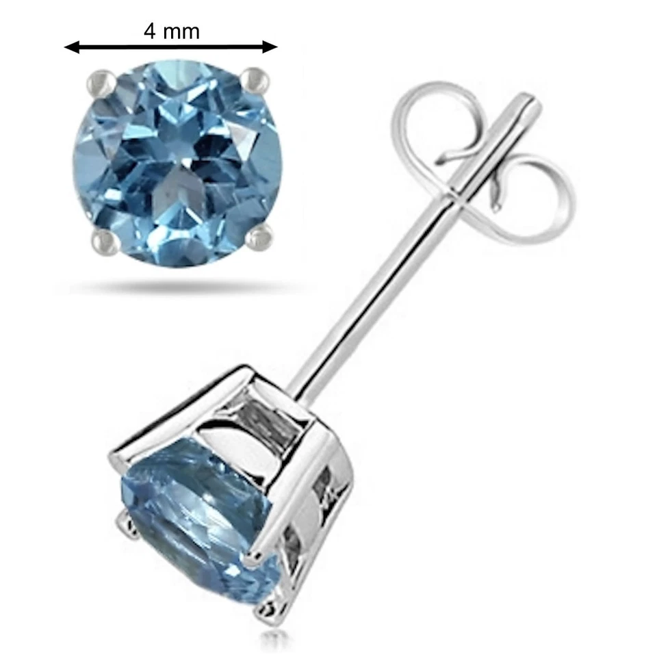 4MM Round Shape Aquamarine Earrings in 14k White Gold - Image 1 of 1