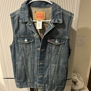 Levi Strauss Denim Jean Trucker Vest Sleeveless Jacket Junior Youth XL Custom - Picture 1 of 9