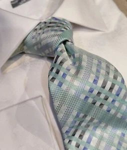 Robert Graham Silk Tie Necktie Mint Green Blue Charcoal Plaid - Picture 1 of 2