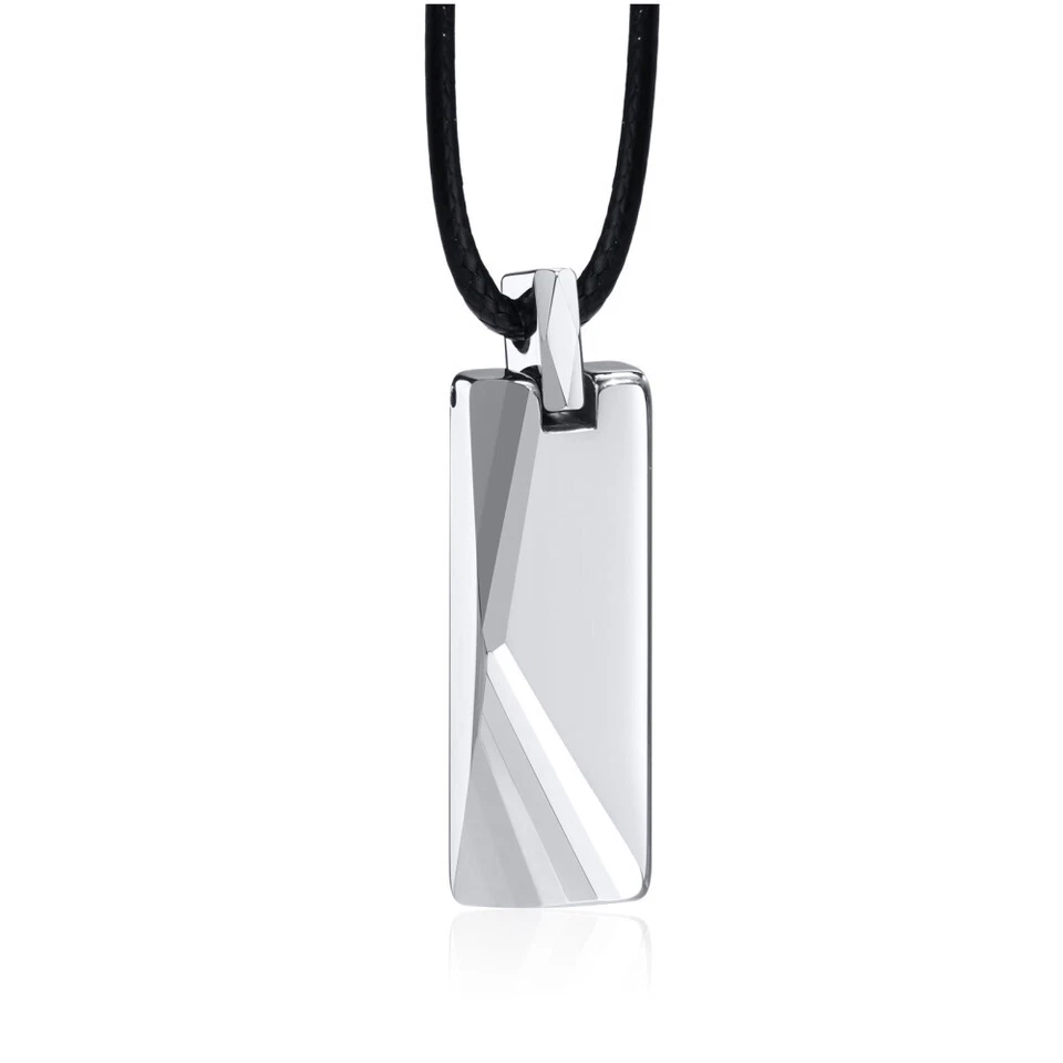 Collar de compromiso colgante cuadrado de plata de carburo de tungsteno con cuerda de cera de 60+5 cm para hombre Foto 1 de 4