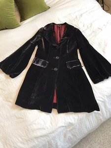 Vintage Mario Serrani Silk Velvet Long Coat Chocolate Brown Balloon Sleeve - Picture 1 of 13