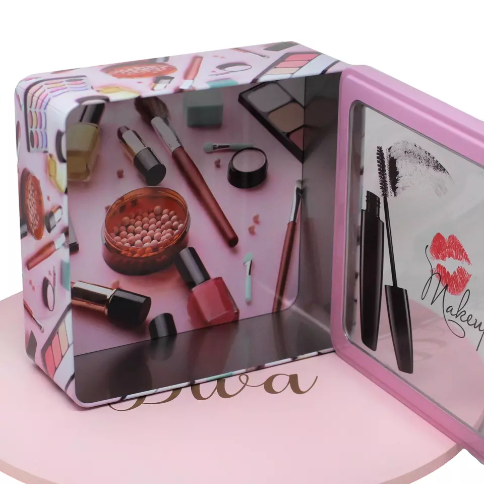 OUT OF THE BLUE MakeUp Storage Box Pink See Through Lid Top Square Container Makeup Organiser