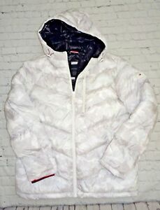 Tommy Hilfiger Men's Midweight Chevron Quilted, Large, Tonal White Camo w/Bib