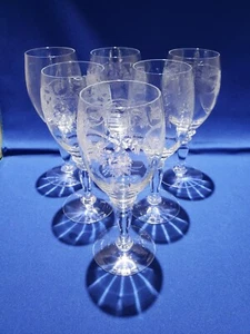 6 BOHEMIA CRYSTAL CRYSTALEX THISTLE PATTERN WINE GLASSES 6 1/4" TALL - Picture 1 of 9