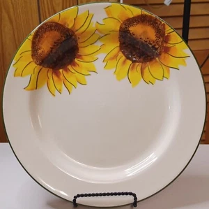 HARTSTONE POTTERY STONEWARE DINNER PLATE Sunflower green rim Sample - Picture 1 of 3
