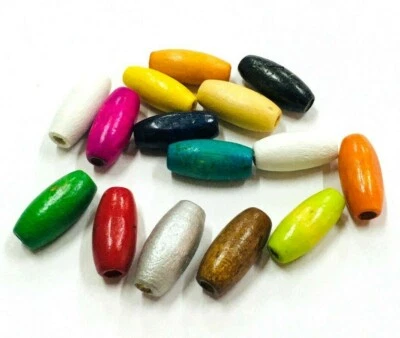 100 Holzperlen 15 x 7 mm Oval Bunte für Schmuck Basteln Deko Kinder Perlen H19 - Bild 1 von 4