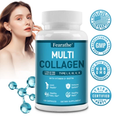 FEARATHE Peptidi di Collagene Multi 2000mg,Peptidi Proteici Idrolizzati (Tipo I,II,III,V,X)