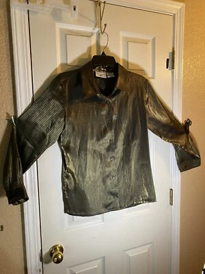 Vintage Kathy Ireland Women S/C Small Gold Bronze Shimmery Button Down Shirt - Image 1 of 4