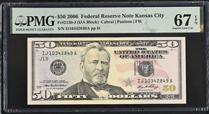 2006 $50 Federal Reserve Note Fr-2130-J Kansas City PMG67 Superb Gem EPQ - Picture 1 of 2