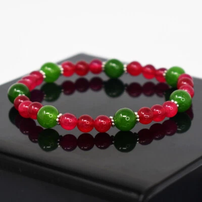 Stretchable 61 Cts Natural Ruby & Jade Round Shape Beaded Bracelet JK-24E341 - Image 1 of 3