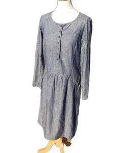 Bibico Dress Cotton Blue Long Sleeved Size 10 Midi Drop Waist Charity Sale - Picture 1 of 9