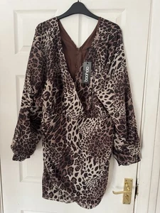 Damen Boohoo Chiffon Leopard Blouson Kleid Größe Uk18 - Bild 1 von 5