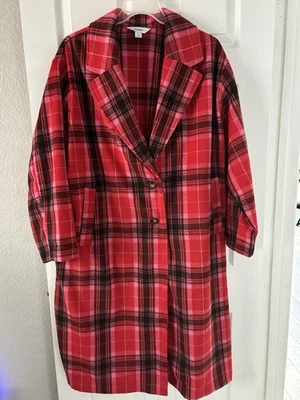 Old Navy Women's XXL Red Pink Plaid Long Pea Coat Preppy Holiday NWT - Image 1 of 4