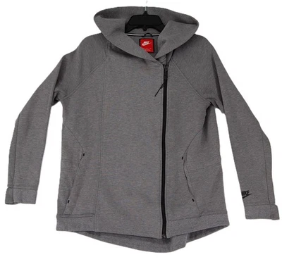 Nike Tech флис куртка женщин средний серый ассиметричный молнии толстовка с капюшоном плащ Athletic - Изображение 1 из 4