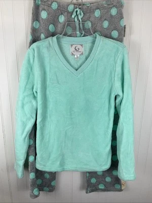 PJ Couture женщин серый новом зеленый мягкий вязаный флис в горошек 2 изделия пижамы комплект M - Изображение 1 из 4