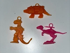 Vintage Retro Keyring Plastic Dinosaur Robot X3 Pink Orange Raptor T-Rex Stego - Picture 1 of 11
