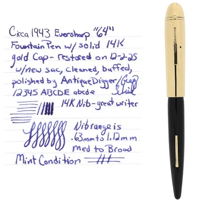 CANETA TINTEIRO SKYLINE "64" TAMPA OURO 14K EVERSHARP POR VOLTA DE 1943 RESTAURADA EM PERFEITO ESTADO - Imagem 1 de 4