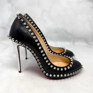 Christian Louboutin Dorispiky 100 Spike Studded Stiletto Pumps Heels Black 34.5 - Picture 1 of 14