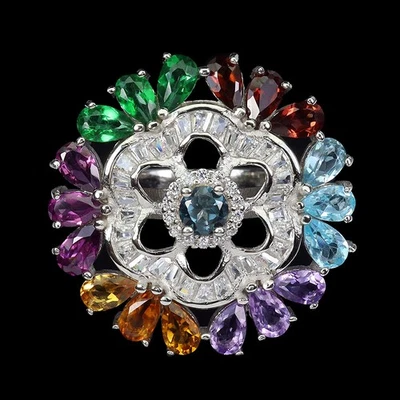 925 Anello Argento Sterling Pera Citrino Ametista Topazio Gemma Gioielli Misura - Immagine 1 di 4