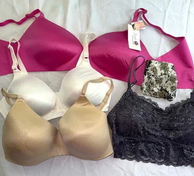 NWOT Lot 4 Bras Wire Free Padded Mix Pink Tan White Warners Black Gift Panty 38B - Image 1 of 4
