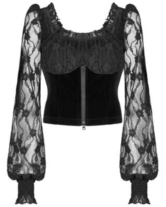 Punk Rave Daily Life Casual Gothic Flocked Velvet Rose Lace Blouse Top Dqf - Picture 1 of 12