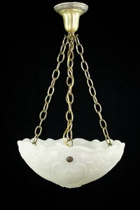 Antique Victorian White Glass Dish Brass Pendant Light - Picture 1 of 11